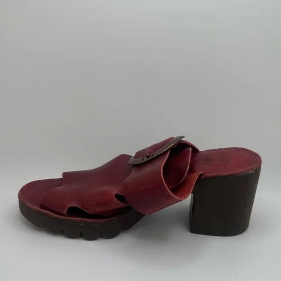Fly London Red Leather Platform Clog Sandals – Size 36 - Picture 14 of 15